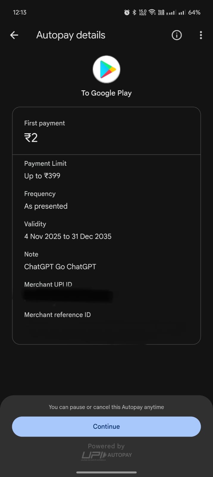 CHATGPT GO PAYMENT MANDATE PREVIEW